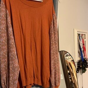 Women's Rust Orange Peasant Sleeve Top